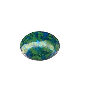 Vintage Enamel Oval Brooch Copper Blue Green Artist Inga Carlson Signed 2”